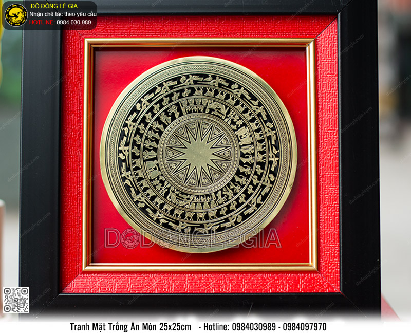 Tranh mặt trống đồng ăn mòn 25x25cm