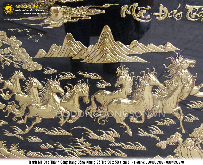 Tranh bát mã bằng đồng 90x50 cm