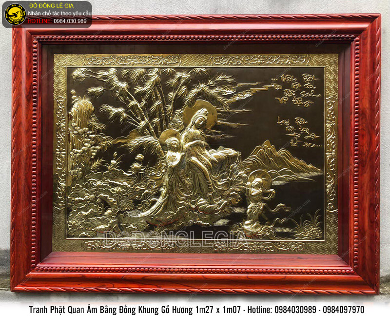 Tranh Phật bằng đồng khung gỗ Hương 127cm x 107cm