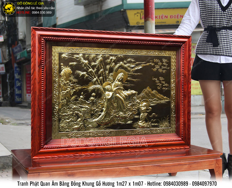 Tranh Phật bằng đồng khung gỗ Hương 127cm x 107cm