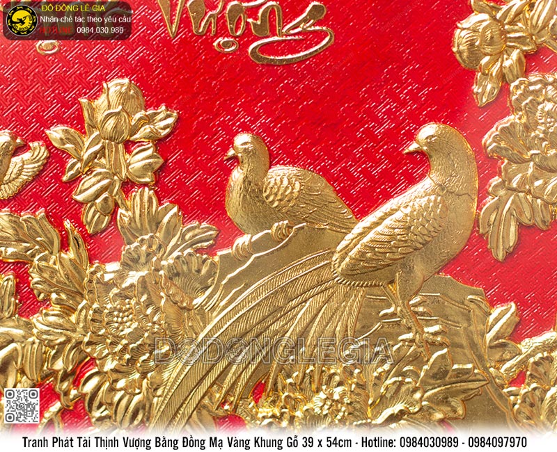 Tranh Phát Tài Thịnh Vượng mạ vàng 24k khung gỗ 39x54cm