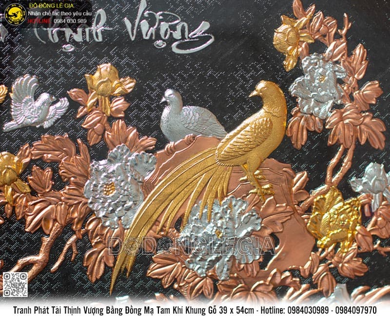Tranh Phát Tài Thịnh Vượng mạ tam khí khung gỗ 39x54cm