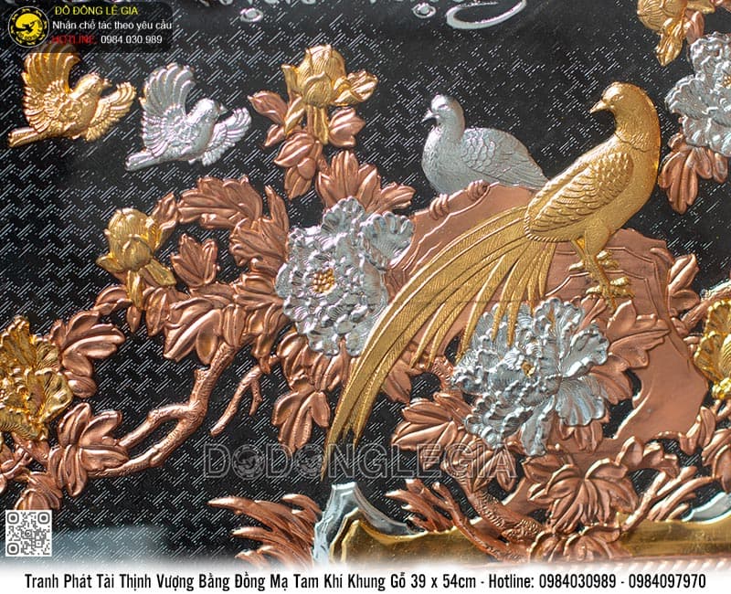 Tranh Phát Tài Thịnh Vượng mạ tam khí khung gỗ 39x54cm