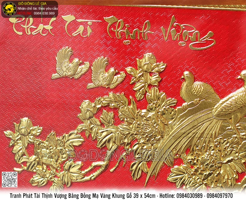 Tranh Phát Tài Thịnh Vượng mạ vàng 24k khung gỗ 39x54cm