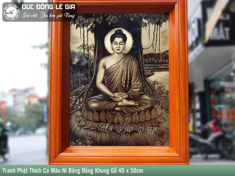 Tranh Phật Thích Ca Mâu Ni Bằng Đồng Khung Gỗ 40 x 50cm