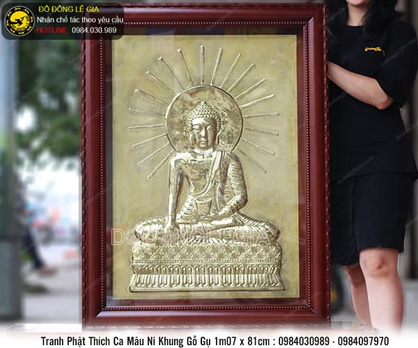 Tranh Phật Thích Ca Mâu Ni khung gỗ gụ 1m07 x 81cm