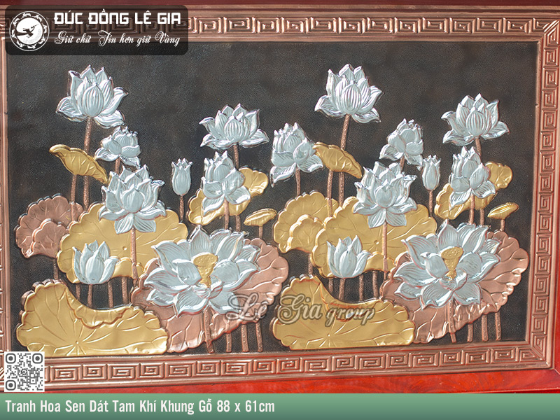 Tranh Hoa Sen Dát Tam Khí Khung Gỗ 88x61cm