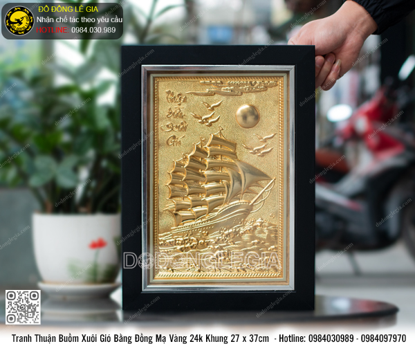 Tranh Thuận Buồm Xuôi Gió Mạ Vàng 24k Khung Giả Gỗ 27 x 37cm