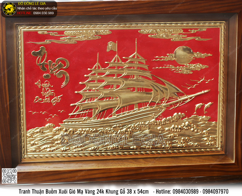 Tranh thuyền mạ vàng 24k 38x54cm