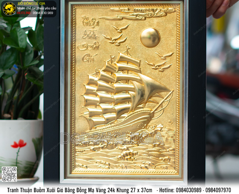 Tranh Thuận Buồm Xuôi Gió Mạ Vàng 24k Khung Giả Gỗ 27 x 37cm