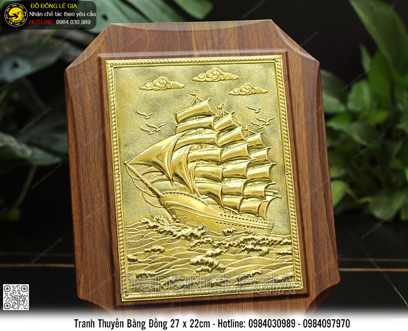 Tranh Thuận Buồm Xuôi Gió Để Bàn Bằng Đồng 22 x 27cm