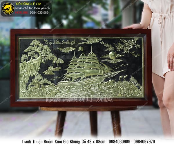 Tranh Thuận Buồm Xuôi Gió khung gỗ 48 x 88cm