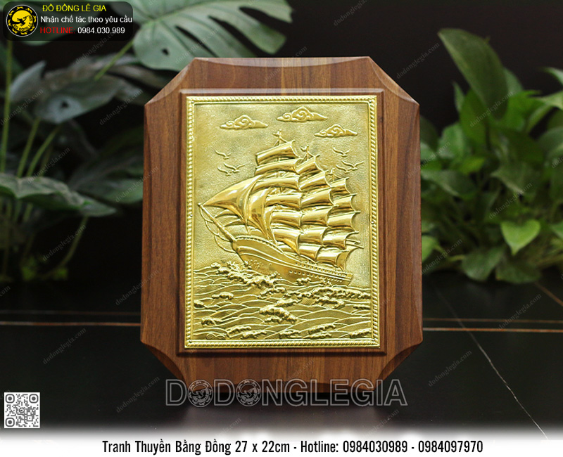 Tranh Thuận Buồm Xuôi Gió Để Bàn Bằng Đồng 22 x 27cm