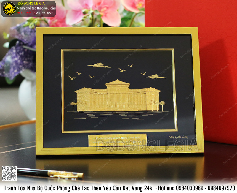 Lô Tranh Tòa Nhà Bộ Quốc Phòng Chế Tác Theo Yêu Cầu Dát Vàng 24k