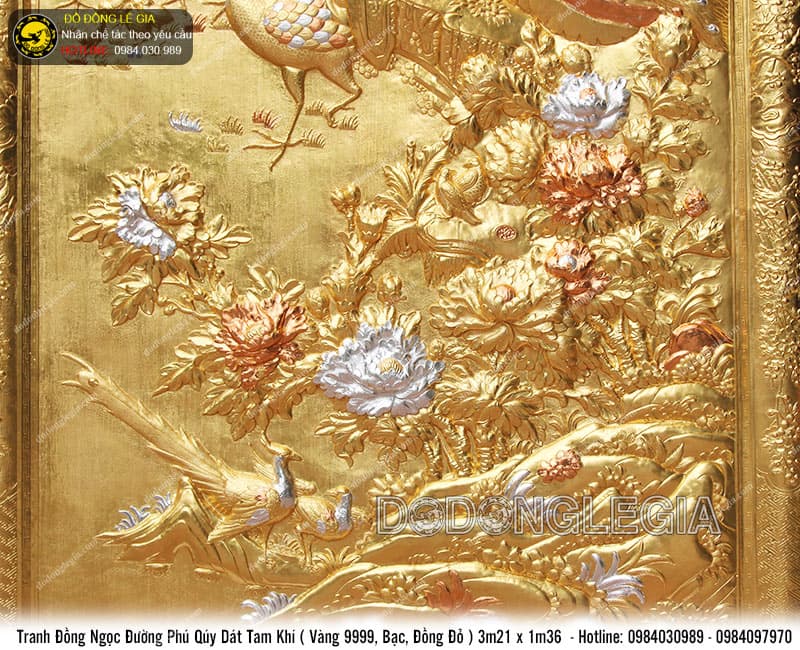 Tranh Ngọc Đường Phú Quý dát tam khí 3m21 x 1m36