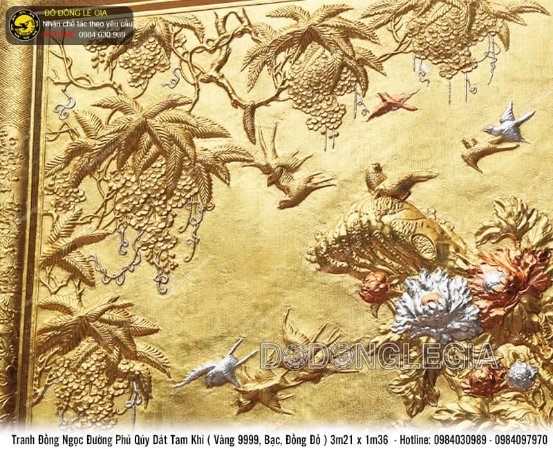 Tranh Ngọc Đường Phú Quý dát tam khí 3m21 x 1m36