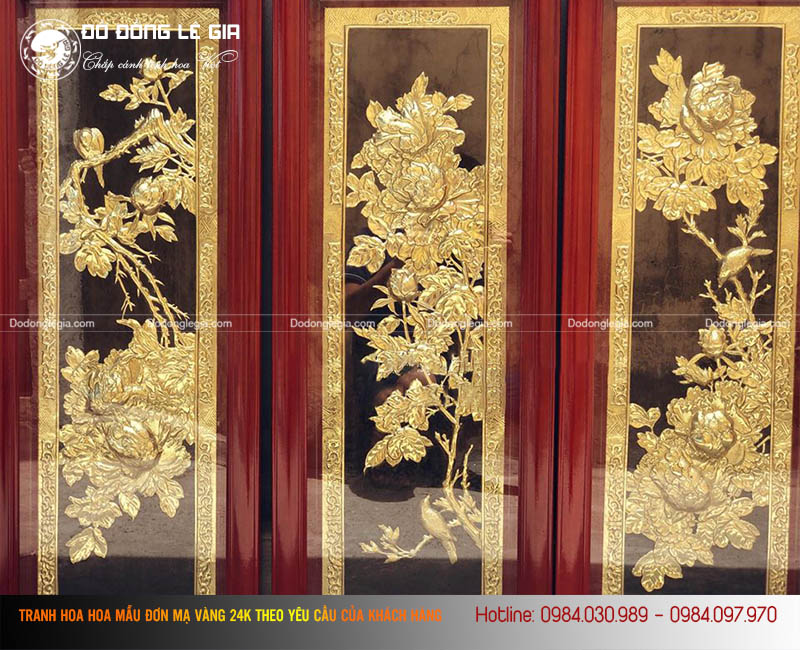 Tranh hoa mẫu đơn mạ vàng 24k