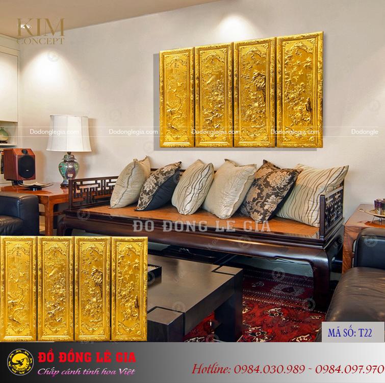 Tranh tứ quý bằng đồng mạ vàng 24k