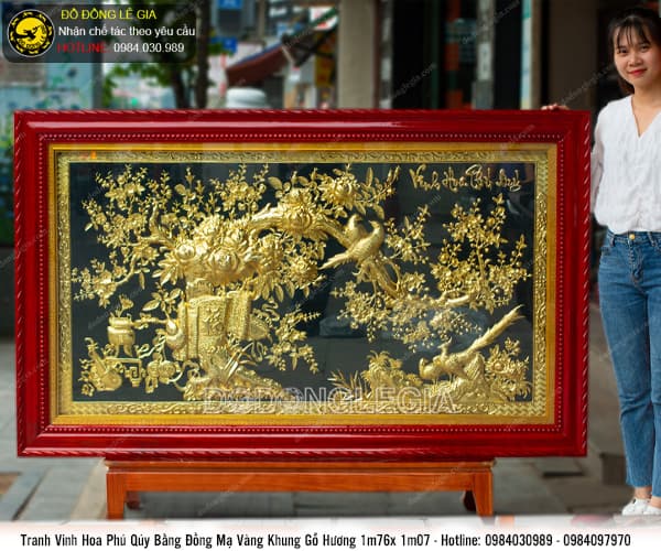 Tranh Vinh Hoa Phú Quý mạ vàng khung gỗ hương 1m76 x 1m07