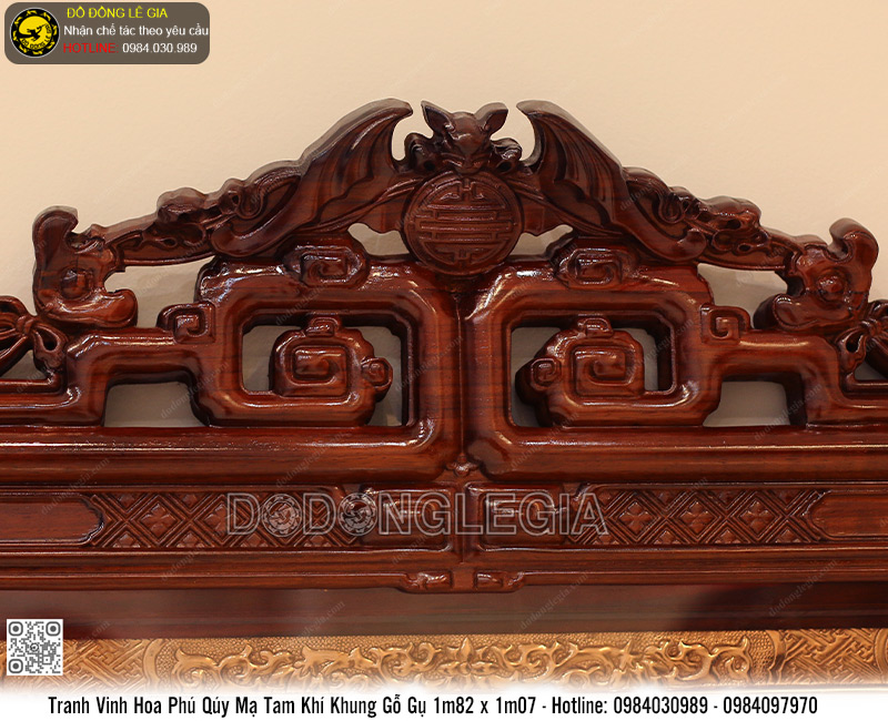 Tranh Vinh Hoa Phú Quý mạ tam khí khung gỗ gụ 1m82 x 1m07