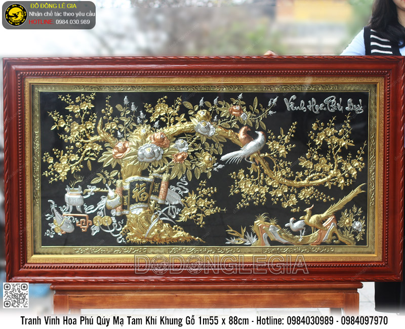 Tranh Vinh Hoa Phú Quý Mạ Tam Khí Khung Gỗ 1m55 x 88cm
