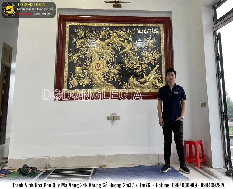 Tranh vinh hoa phú quý mạ vàng 24k KT 2m37x1m76