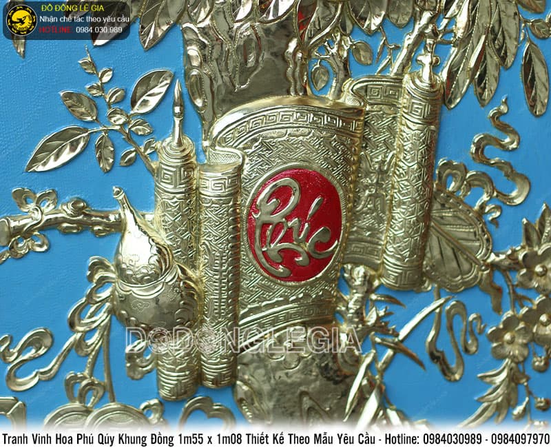 Tranh Vinh Hoa Phú Quý khung đồng 1m55 x 1m08