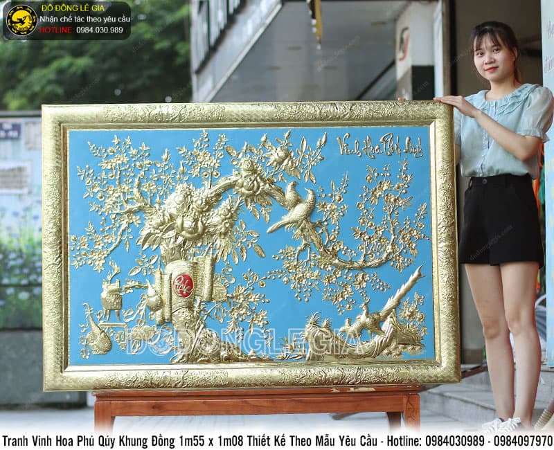 Tranh Vinh Hoa Phú Quý khung đồng 1m55 x 1m08