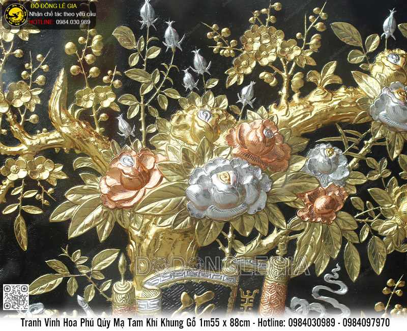 Tranh Vinh Hoa Phú Quý Mạ Tam Khí Khung Gỗ 1m55 x 88cm