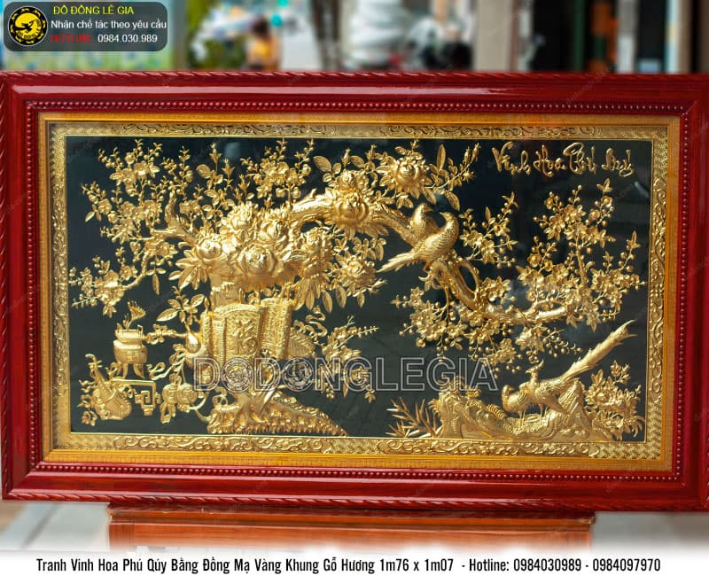 Tranh Vinh Hoa Phú Quý mạ vàng khung gỗ hương 1m76 x 1m07