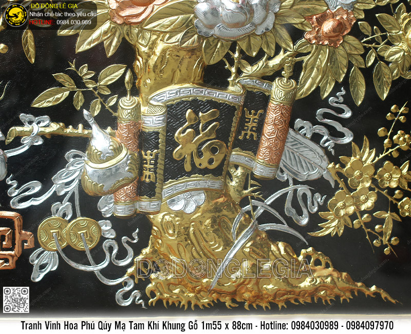 Tranh Vinh Hoa Phú Quý Mạ Tam Khí Khung Gỗ 1m55 x 88cm