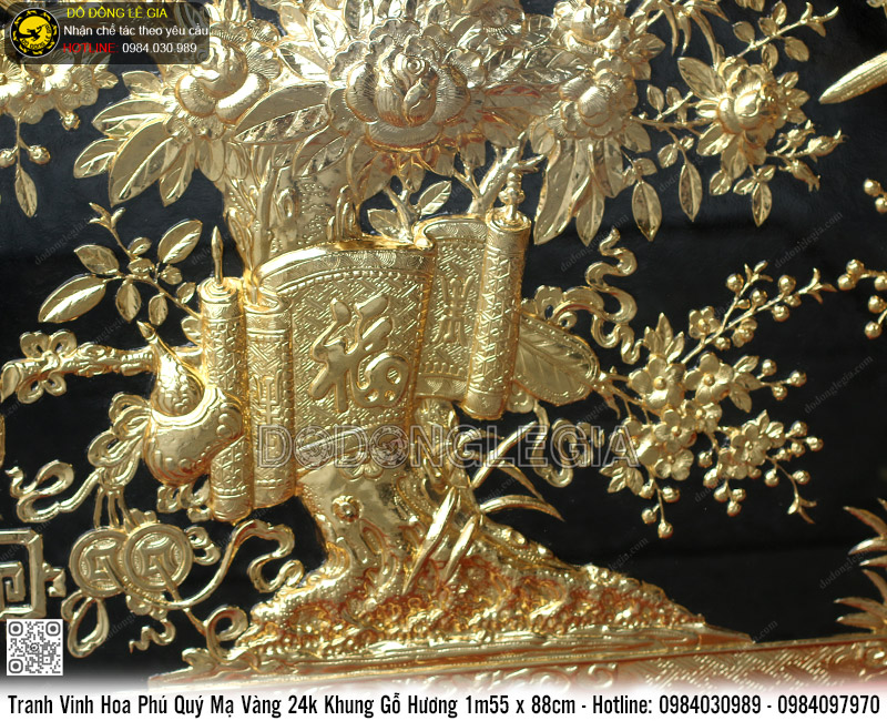 Tranh Vinh Hoa Phú Quý Mạ Vàng 24k Khung Gỗ Hương 1m55 x 88cm
