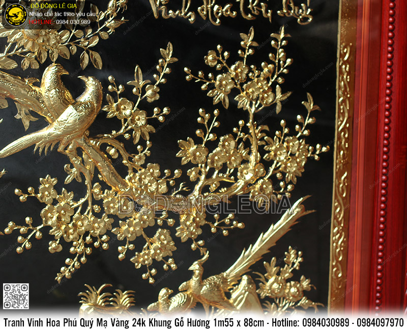 Tranh Vinh Hoa Phú Quý Mạ Vàng 24k Khung Gỗ Hương 1m55 x 88cm