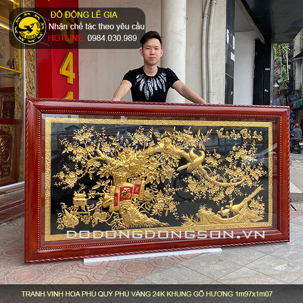 Tranh Vinh Hoa Phú Quý Phủ vàng 24k khung gỗ gụ 197cmx107cm