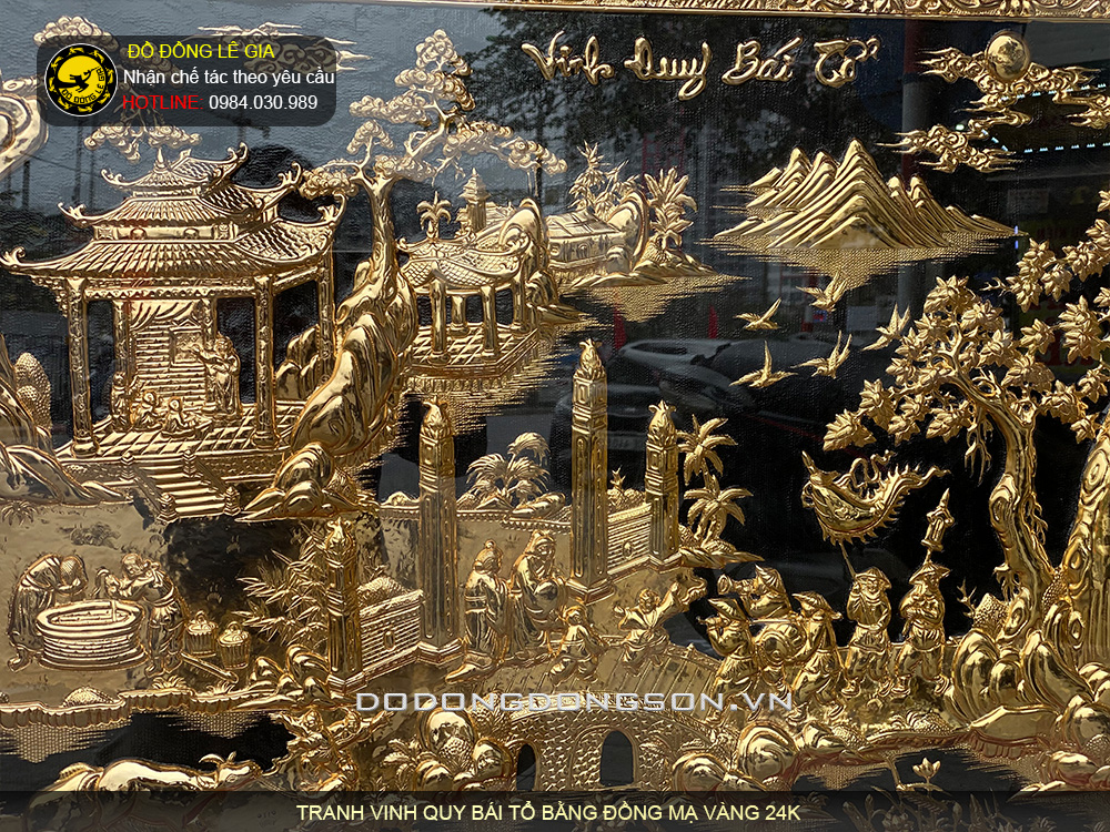Tranh Vinh Quy Bái Tổ bằng đồng mạ vàng 24k