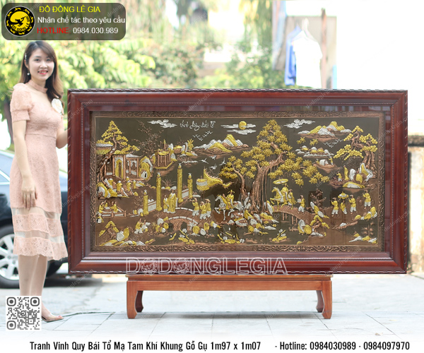 Tranh Vinh Quy Bái Tổ mạ tam khí khung gỗ gụ 1m97 x 1m07