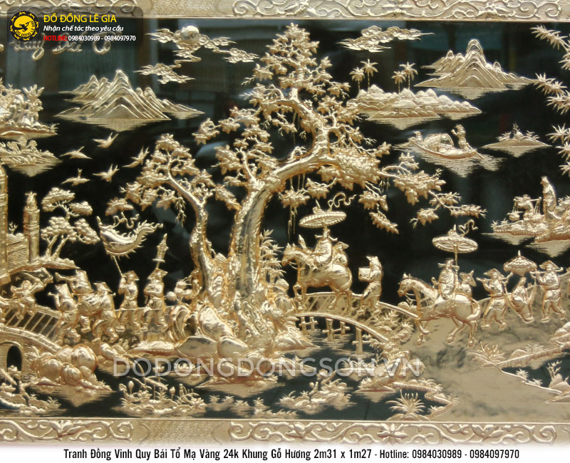 Tranh vinh quy bái tổ mạ vàng 24k khung gỗ hương 2m31 x 1m27