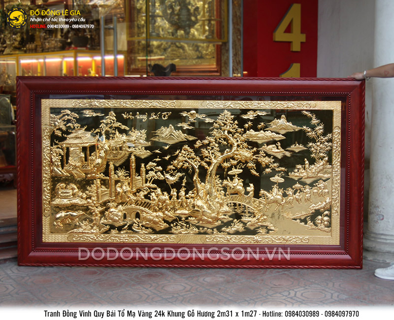 Tranh vinh quy bái tổ mạ vàng 24k khung gỗ hương 2m31 x 1m27