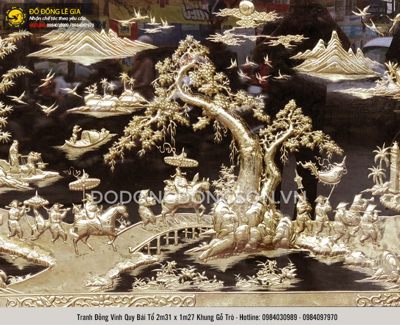 Tranh đồng vinh quy bái tổ 2m31 khung gỗ trò