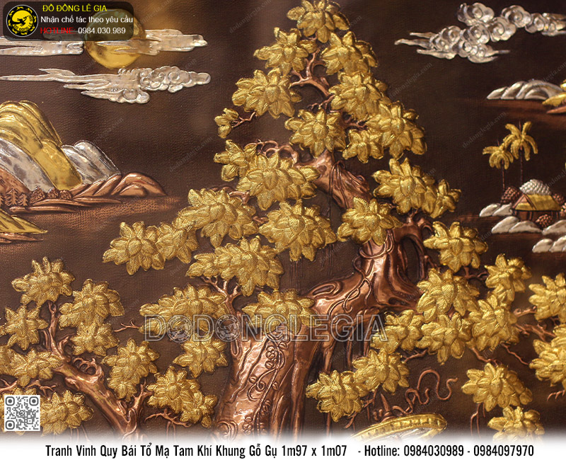 Tranh Vinh Quy Bái Tổ mạ tam khí khung gỗ gụ 1m97 x 1m07