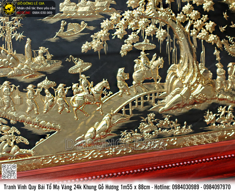 Tranh Vinh Quy Bái Tổ Mạ Vàng 24k Khung Gỗ Hương 1m55 x 88cm