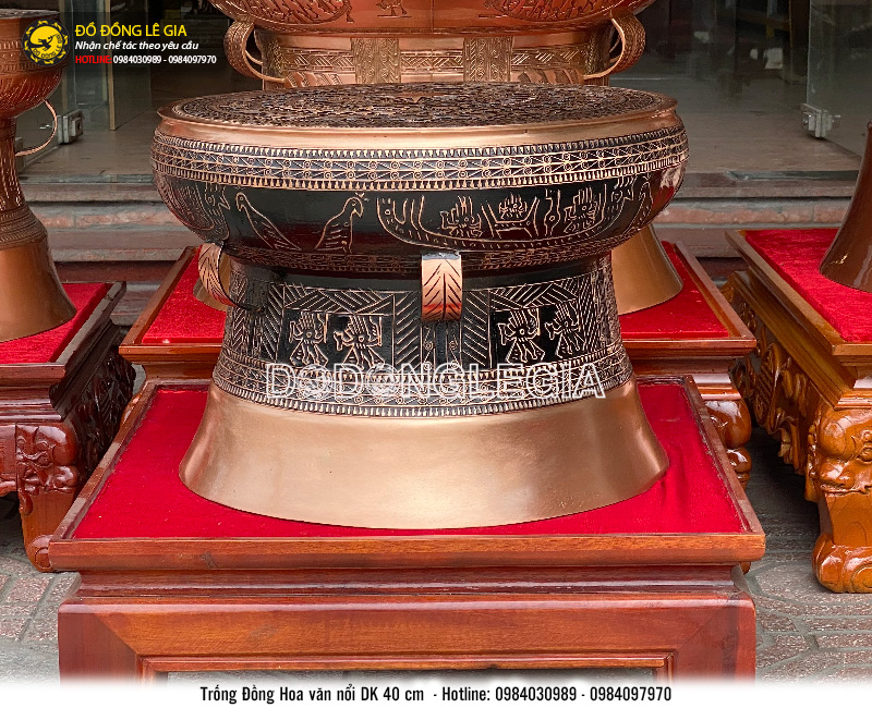 Trống đồng đúc hoa văn nổi D40