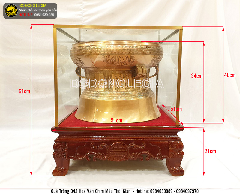 Quả trống đường kính 42cm hoa văn chìm màu thời gian