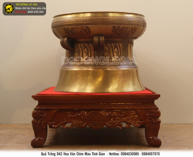 Quả trống đường kính 42cm hoa văn chìm màu thời gian