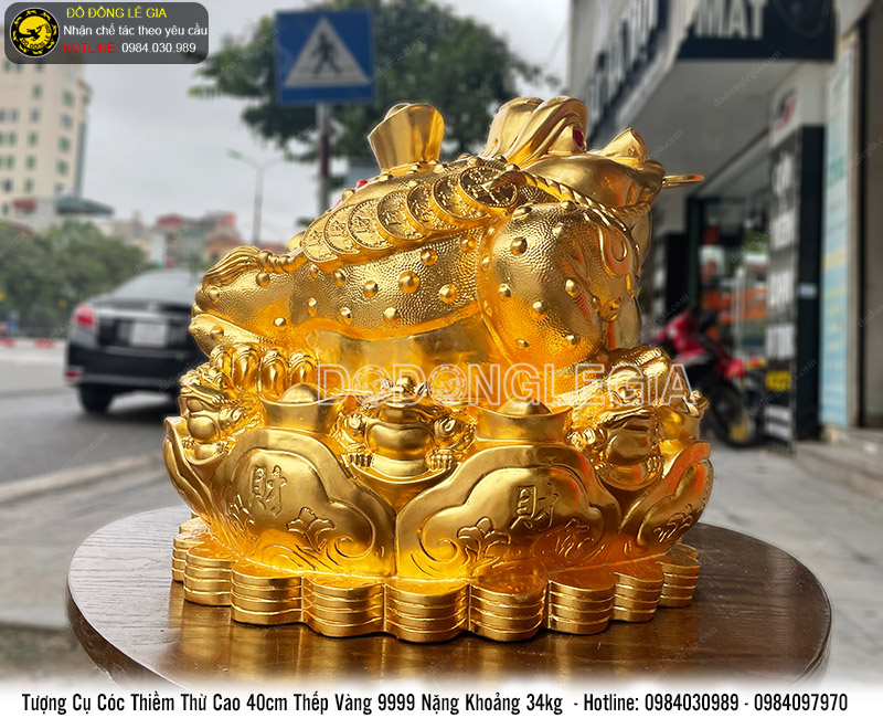 Tượng cụ cóc thiềm thừ cao 40cm thếp vàng 9999