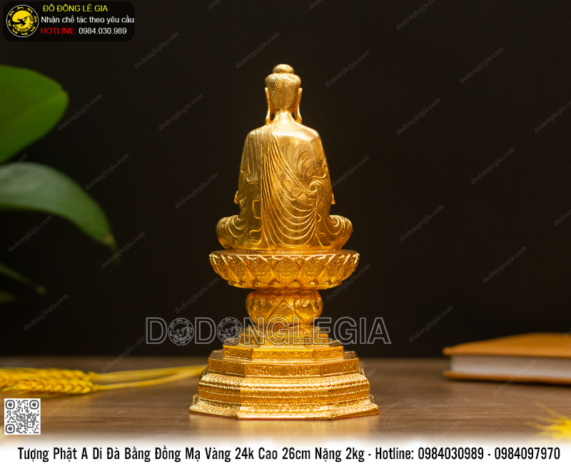 Tượng Phật A Di Đà Bằng Đồng mạ vàng 24k Cao 26cm