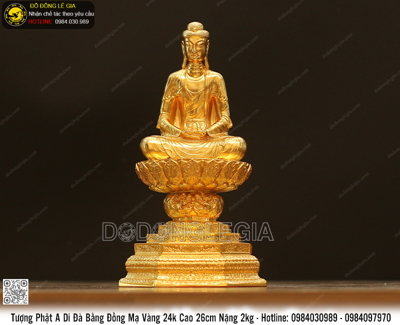 Tượng Phật A Di Đà Bằng Đồng mạ vàng 24k Cao 26cm