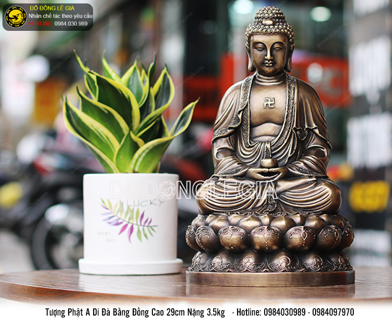 Tượng phật A di đà bằng đồng cao 29cm