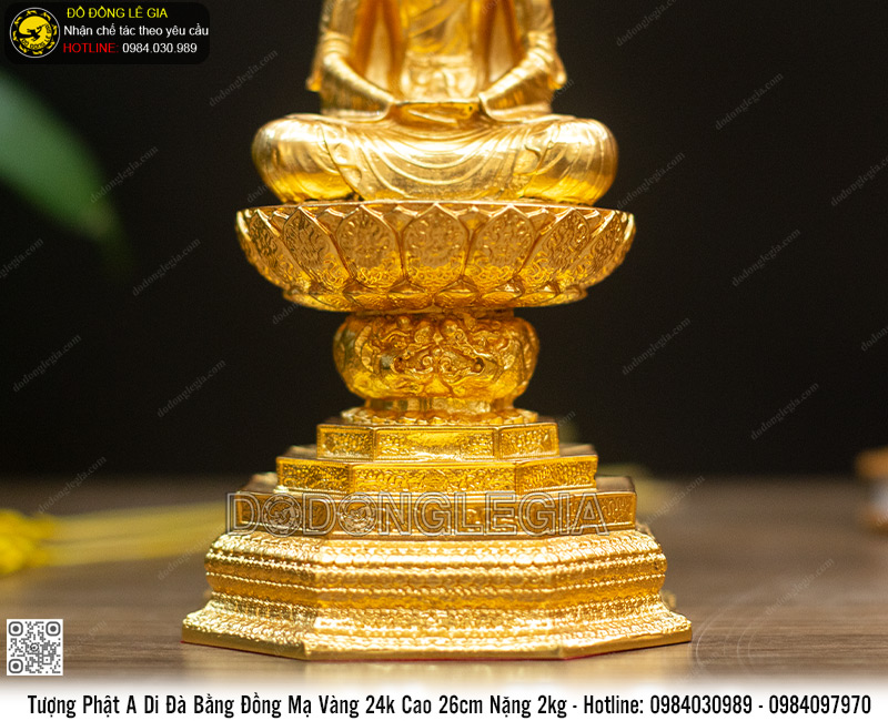 Tượng Phật A Di Đà Bằng Đồng mạ vàng 24k Cao 26cm