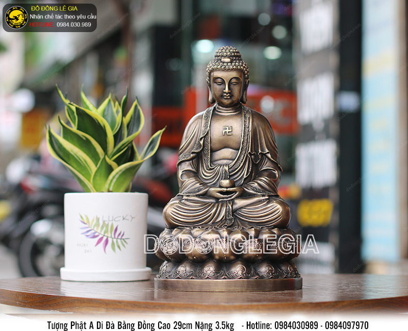 Tượng phật A di đà bằng đồng cao 29cm